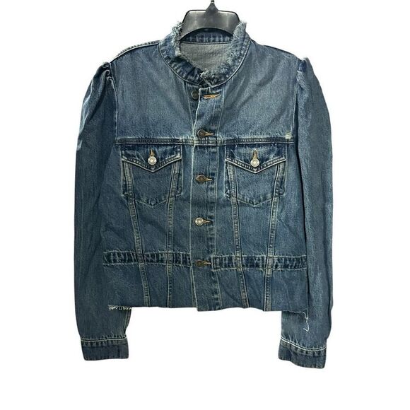 New Etica Remi Reconstructed Puff Sleeve Blue Denim Jacket XS - Picture 1 of 7